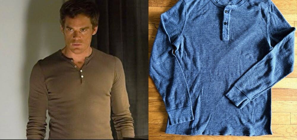 J.Crew Thermal Henley Waffle Knit, Large - Blue, Dexter Kill Shirt, Base Layer